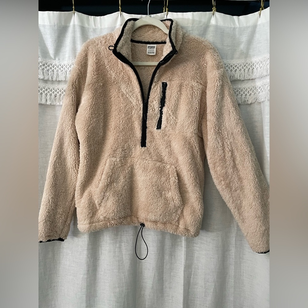 Pink Victoria’s Secret Fur Quarter Zip Jacket | Size Small